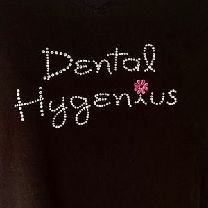 Caviar Girl women's "Dental Hygenius" black V-neck Tee size XL